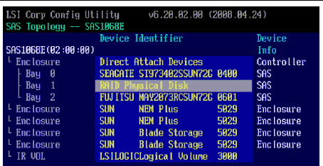 Figure showing direct-attached devices on SAS Topology screen.