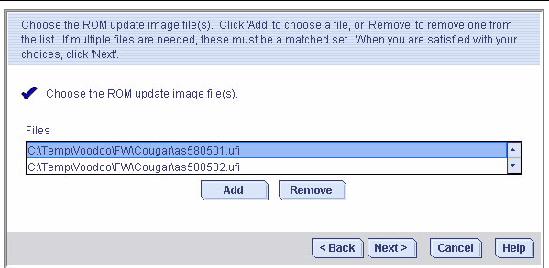 Screen shot of the Choose the ROM update image files wizard screen.