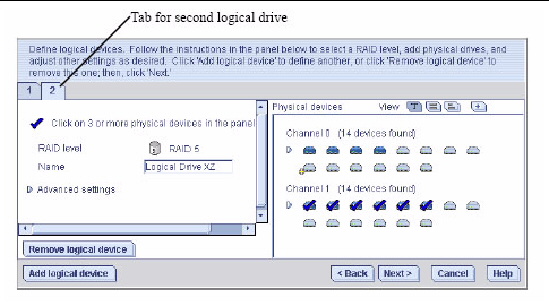 Figure that shows the tab for the second logical drive.