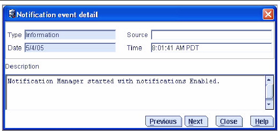Screen shot of the Notification event detail window.