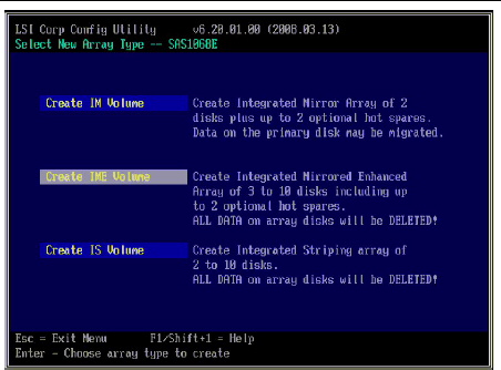 Figure showing the Select New Array Type screen.