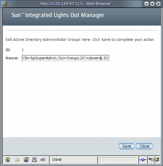 Graphic showing Active Directory Administrator Groups Edit page