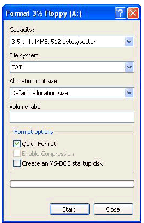 Screen shot of the Format Floppy dialog box