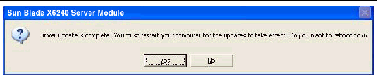 Screen shot of the Sun Blade X6240 Server Module “Do you want to reboot now?” dialog box