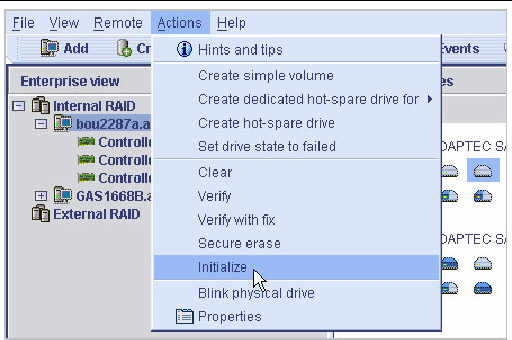 Screen shot of the Initialize menu option.