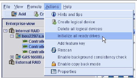 Screen shot of the Initialize all ready drives menu option.