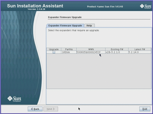 Graphic showing Expander Firmware Upgrade screen.