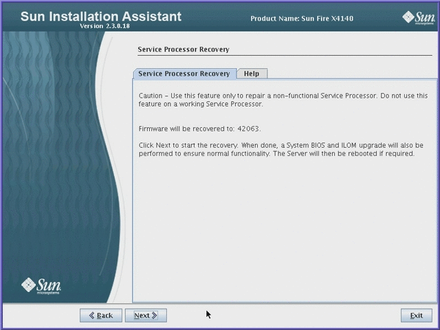 Graphic showing ILOM Recovery Information screen. Graphic showing ILOM Recovery Information screen.