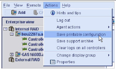 Screen shot of the Save printable configuration menu option.