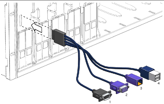 Graphic showing the dongle cable connectionsGraphic showing the dongle cable connections