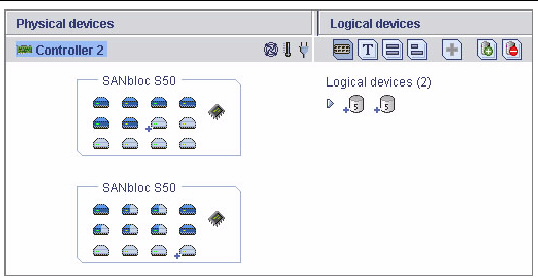 Screen shot shows two RAID 5 logical drives.