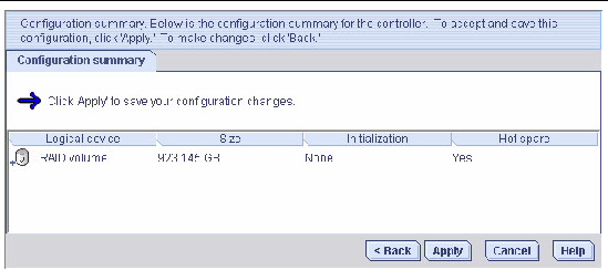 Screen shot shows the Configuration summary.