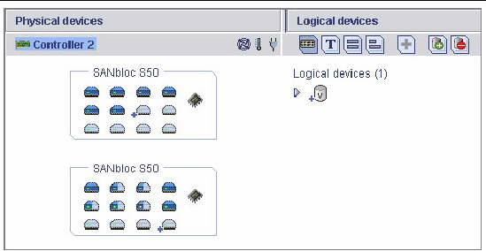 Screen shot shows the physical and logical devices on the HBA.