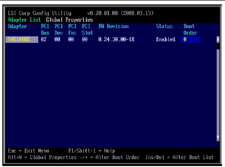 Figure showing main menu of the SAS BIOS CU.