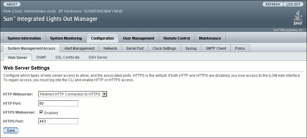 Graphic showing Web Server Settings page.