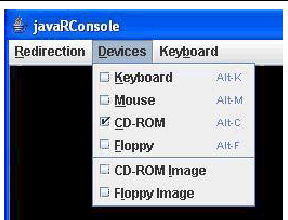 Screen shot of JavaRConsole Devices menu