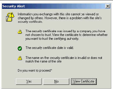 Screen shot of Security Alert dialog box