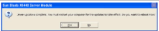 Screen shot of the Sun Blade X6440 Server Module “Do you want to reboot now?” dialog box