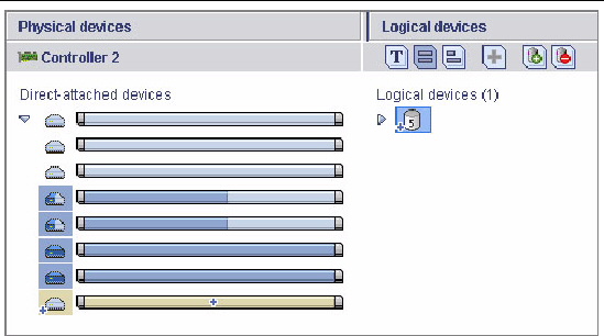 Screen shot shows several horizontal bars in different shades of blue, with an arrow pointing to the light blue color and stating it is not part of a logical drive.