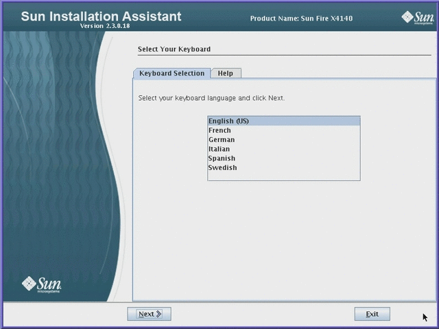 Graphic showing the Keyboard Language Selection screen.