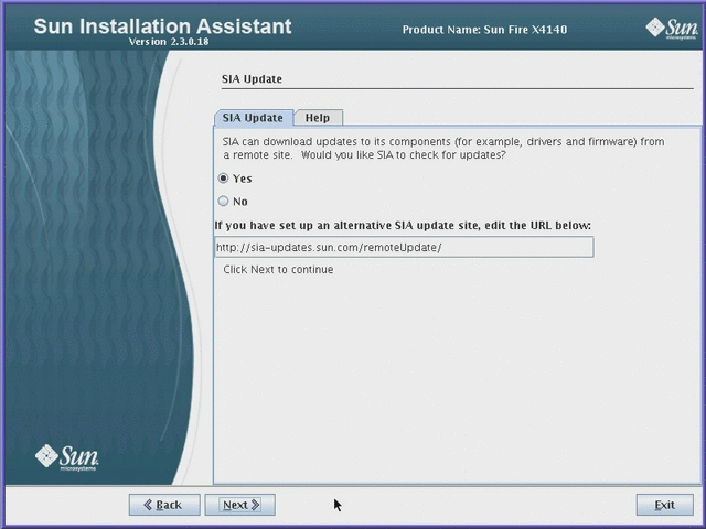 Graphic showing the SIA Update screen.