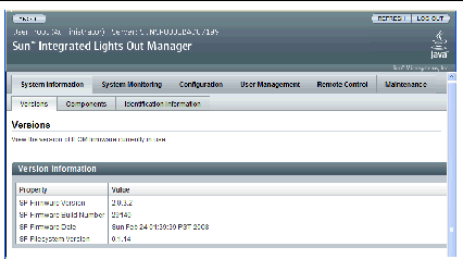 Screenshot of ILOM GUI Version Information screen