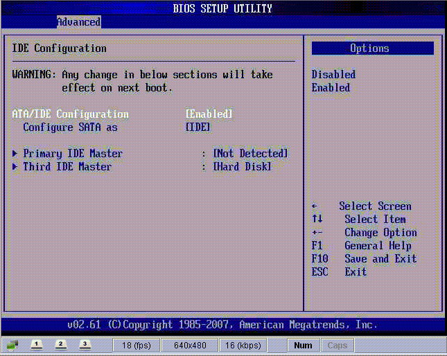 Screenshot of the BIOS Setup Utility Advanced IDE Configuration screen.