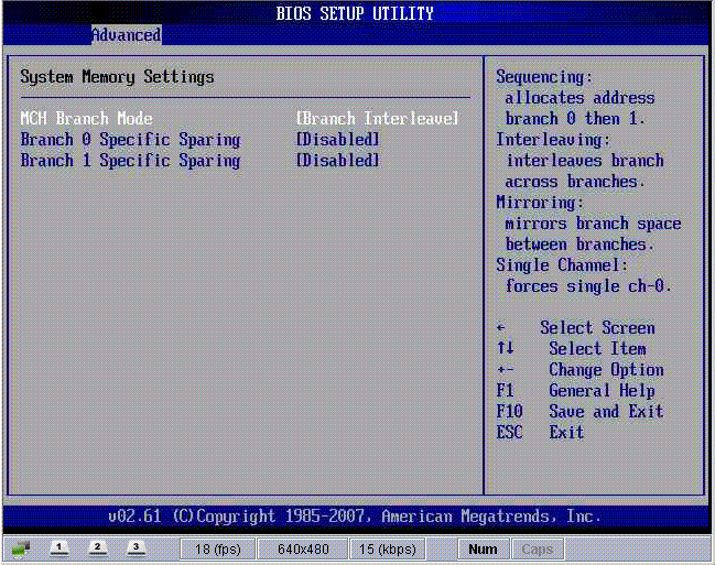 Screenshot of the BIOS Setup Utility Advanced Memory screen.