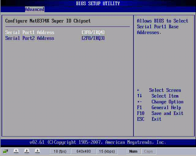 Screenshot of the BIOS Setup Utility Advanced Super I/O screen.