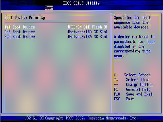 Screenshot of the BIOS Setup Utility Advanced Boot Device Priority Sscreen.
