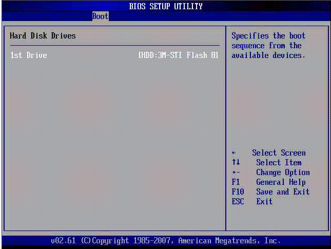 Screenshot of the BIOS Setup Utility Boot Hard Disk Drives Sscreen.