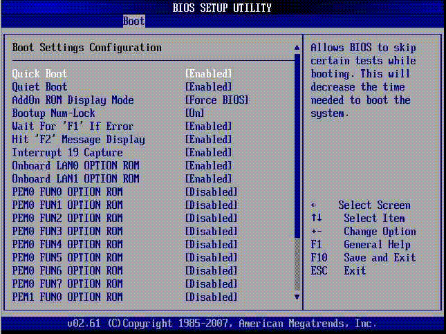 Screenshot of the BIOS Setup Utility Boot Settings Configuraion Sscreen.