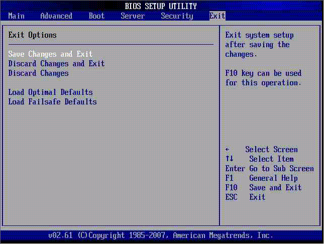 Screenshot of the BIOS Setup Utility Exit Sscreen.