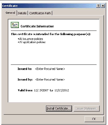 A screenshot of the Certificate Information screen.