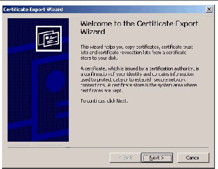 A screenshot of the Certifcate Export Wizard screen.