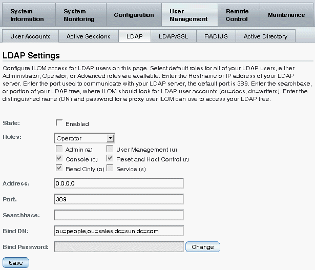 LDAP Settings page