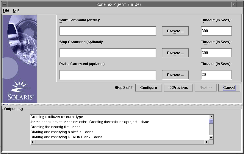 Dialogfeld, das den Bildschirm "Configure" zeigt 