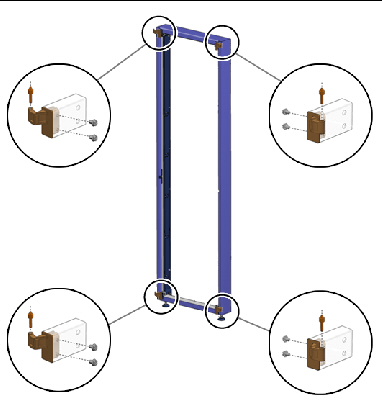Figure shows removal of eight screws, four gold hinges, and four hinge pins from the front of the cabinet extension.