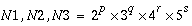 N1, N2, N3=2^{p}\times 3^{q}\times 4^{r}\times 5^{s}