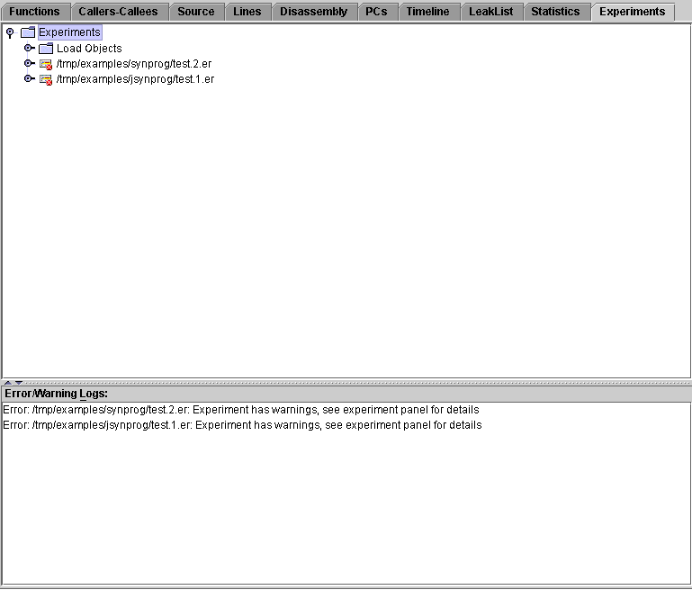 Experiments tab showing information for an experiment