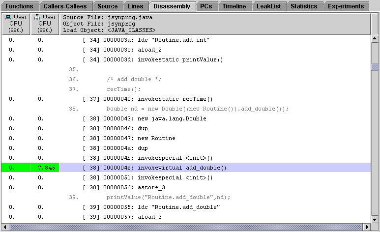 Disassembly tab, showing annotated bytecode
