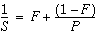 Equation showing Amdahl's law, the fraction one over S equals F plus the fraction one minus F quantity over P.