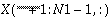 X(\frac{N1}{2}+1:N1-1, [:)]