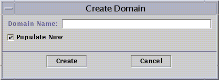 Create Domain window shows field for entering the domain name and button to populate automatically using the Discovery feature.