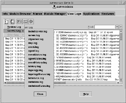 Details window with View Logs tab selected shows list of log files you can choose to view.