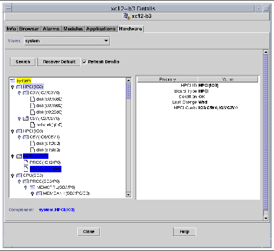 Screen capture of sample domain Logical View for the Sun Fire 15K/12K. 