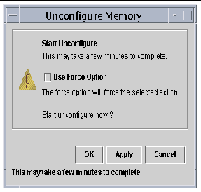 Screen capture of the Unconfigure Memory panel. 