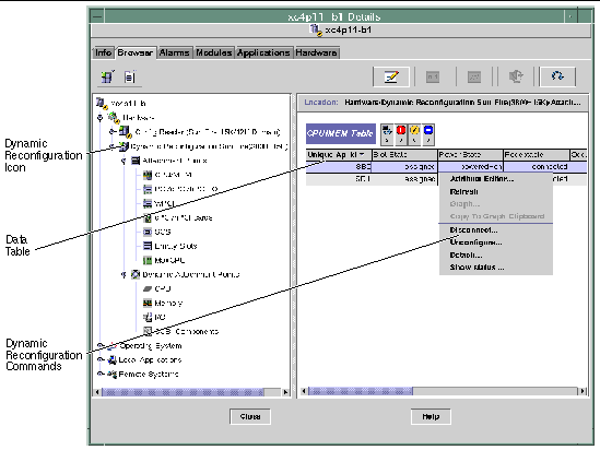 Screen capture of the host Details window, displaying the icon for the Dynamic Reconfiguration Sun Fire (3800-15K) module. 