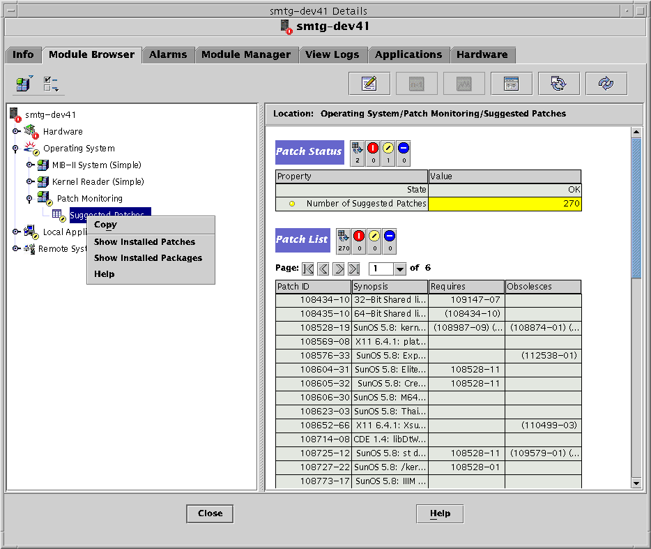 Module browser with Suggested Patches and menu. The context describes the graphic.