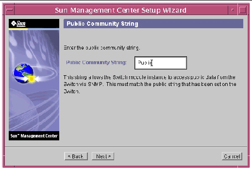 Screen capture of the Public Community String panel. 